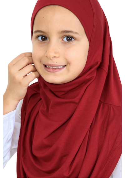 Modish Group Kız Çocuk Hazır Başörtüsü Pratik Penye Şal Tesettür Giyim Bordo