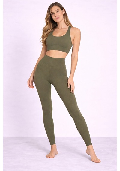 Pantofit Şardonlu Yüksek Bel Kadın Tayt Toparlayıcı Slim Fit Kışlık Ka Haki