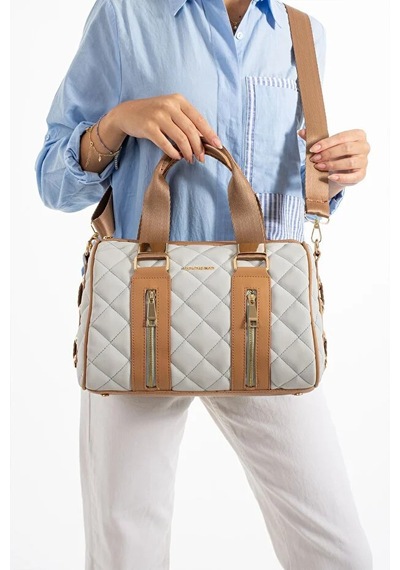 Just Polo Kadın Günlük Kullanıma Uygun Ayarlanabilir Askılı Büyük Boy Lüks El & Omuz Çantası Shoulder Bag Gri