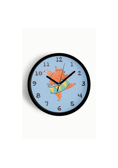 Davul Çalan Sevimli Ayı Çocuk Odası Duvar Saati - 25cm - Önü Camlı Siyah Kasa - Sessiz Mekanizma-jh1049 Siyah