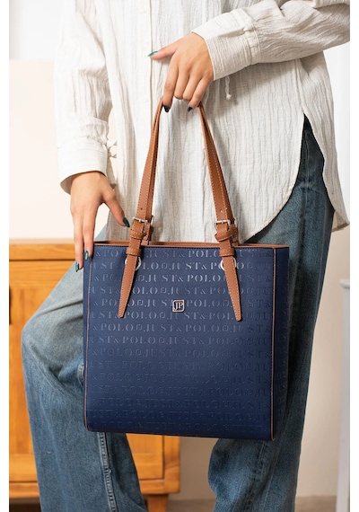 Just Polo Kadın Büyük Boy 2 Bölmeli El Çantası Large Tote Bag P344028mh Lacivert - Taba