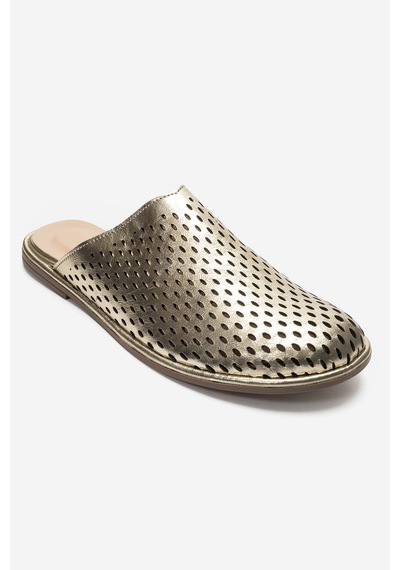 Luvi Shoes Melara Altın Hakiki Deri Delikli Önü Kapalı Kadın Terlik