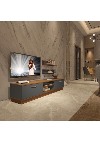 Decoraktiv Eko 4b Mdf Dvd Tv Ünitesi Tv Sehpası Ceviz - Antrasit