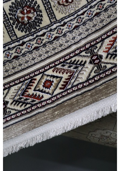 Asya Etnik Desenli Saçaklı Salon Oturma Odası Halısı 70174-65 Bej