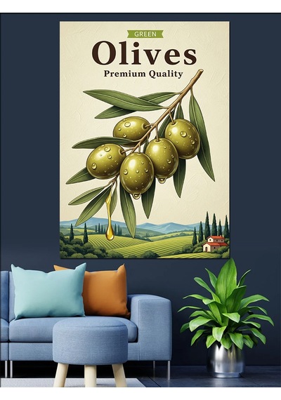Zeytin Ağacı Dalı Poster Dekoratif Kanvas - Mdf Ahşap Tablo