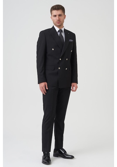 White Stone New York T2432 Slim Fit 6 Drop Kruvaze Takım Elbise Siyah-siyah Siyah