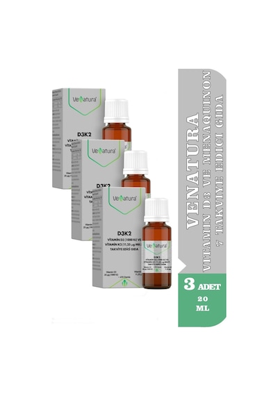 Venatura Vitamin D3 Ve Menaquinon 7 Takviye Edici Gıda 3 x 20 ML