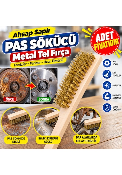 Metal Telli Fırça Ahşap Saplı Pas Kir Sökme Temizleme Fırçası Adet Fiyatıdır Diğer