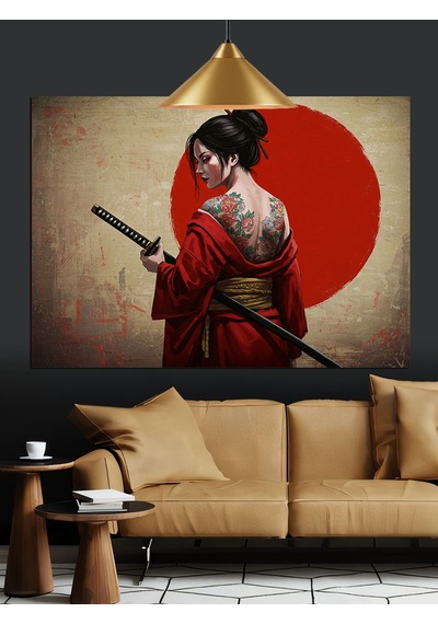 Geleneksel Japon Geyşa Sanatı Dekoratif Kanvas - Mdf Ahşap Tablo
