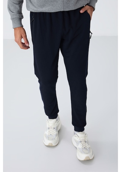 Tommy Life Lacivert Fermuar Cepli Standart Kalıp Jogger Erkek Eşofman Alt - 84651 001