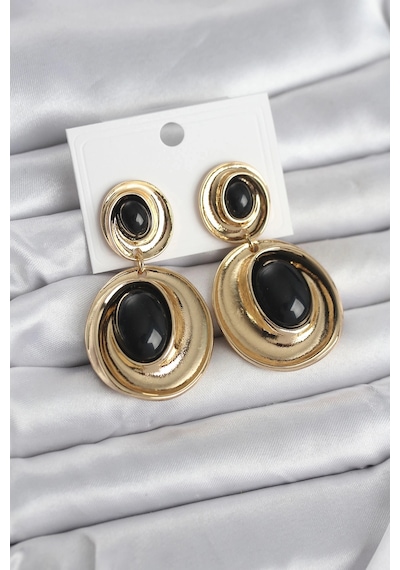 Mey İthalat Siyah Sallantılı Damla Model Gold Renk Vintage Kadın Küpe Çok Renkli