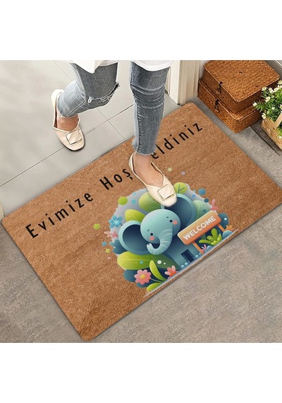 Valerine Life Şirin Fil Ve Orman Temalı Evimize Hoş Geldiniz Kapı Önü Paspası 45x70cm