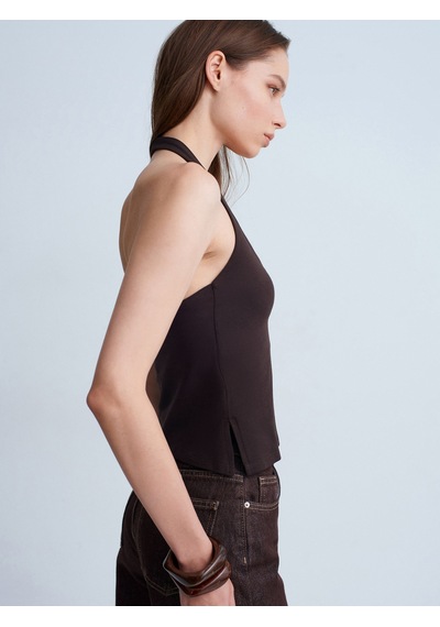 Dilvin 32726 Halter Yaka Top-koyu Kahve