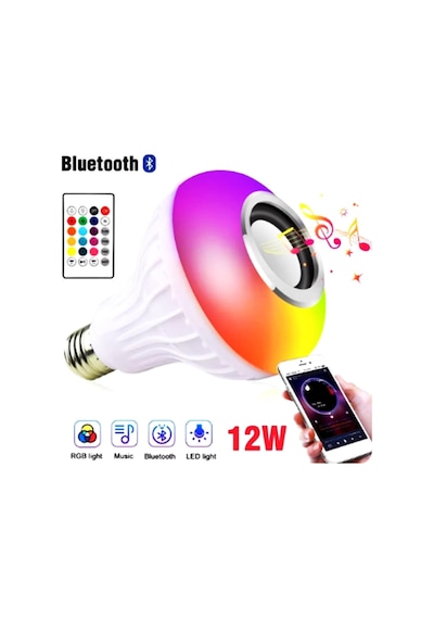 Tr Led Ampul E27 Rgb Renk Değiştiren Uzaktan Kumanda Kontrollu Bluetooth Müzik Hoparlörü Ampul Çok Renkli Genel
