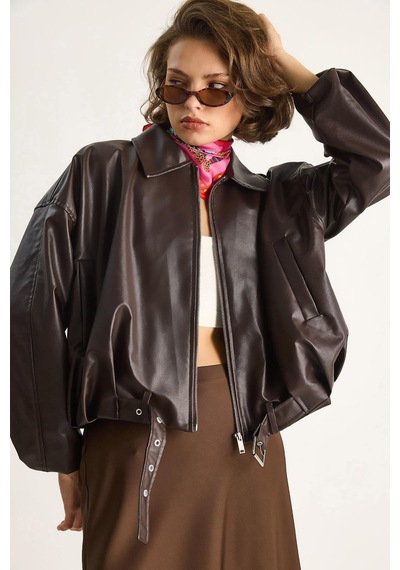 Shade Kadın Oversize Tokalı Deri Ceket 3137 60284058 - Kahve