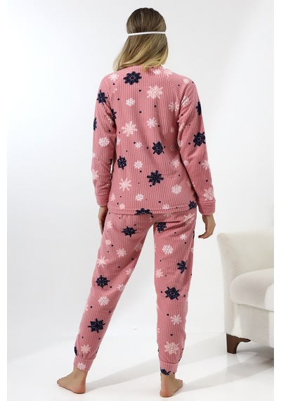 Fawn 5009 Peluş Welsoft Polar Kışlık Yumoş Kadın Pijama Takımı Pudra