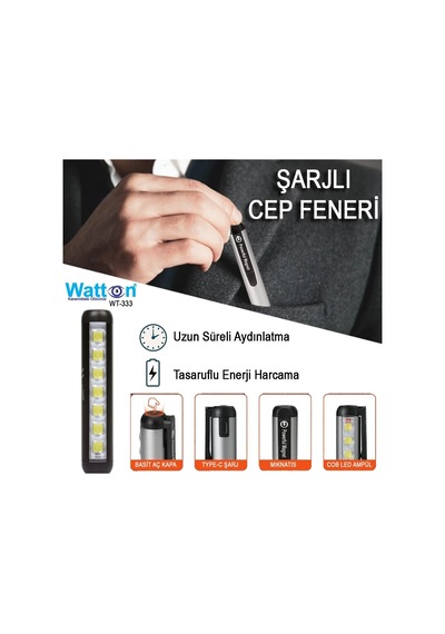 Type-c Girişli Mıknatıslı Şarjlı Cep Feneri Wt-333 Açık Kırmızı