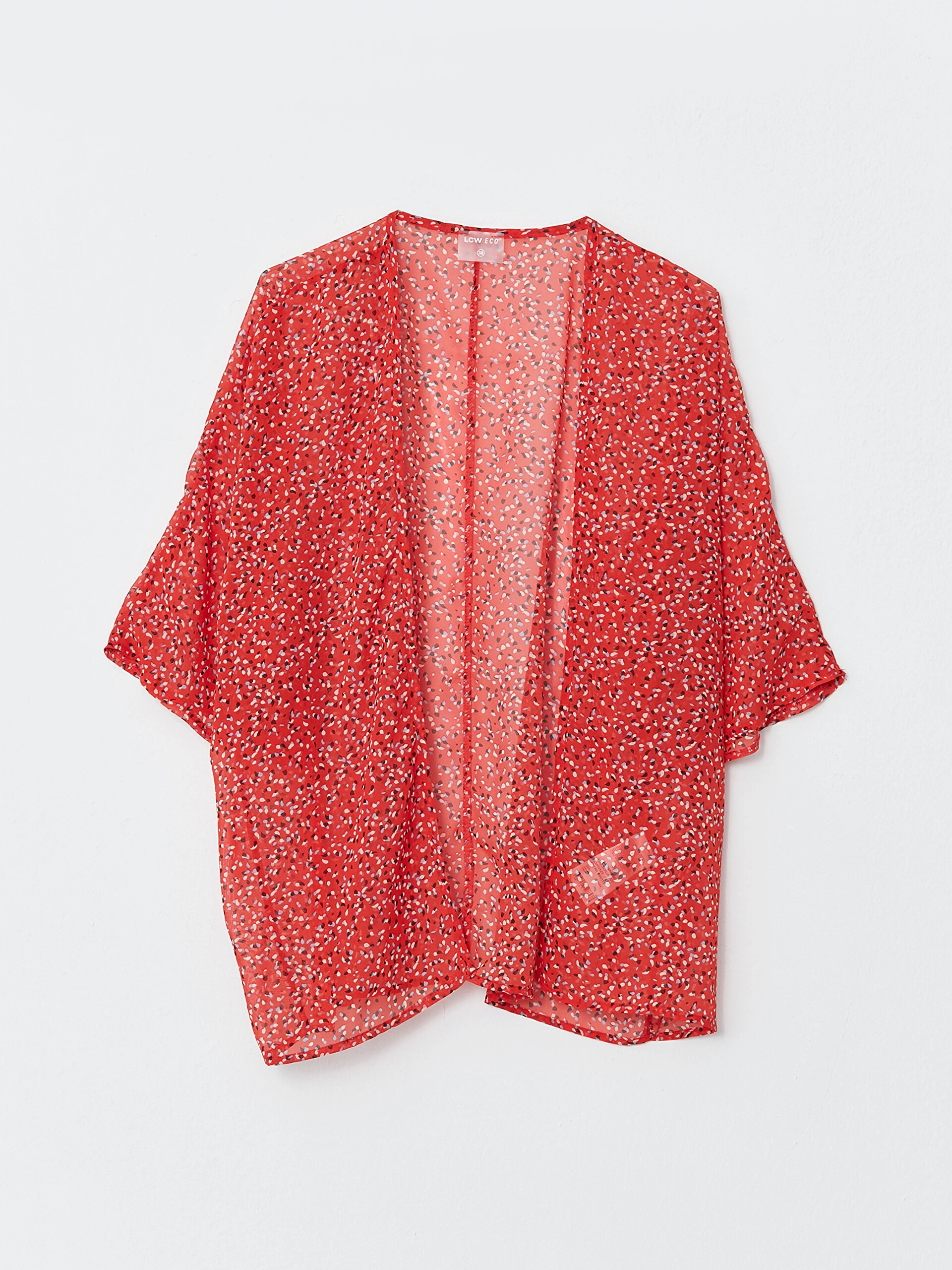 LC Waikiki Lcw Eco Kırmızı Şal Yaka Desenli Kadın Kimono