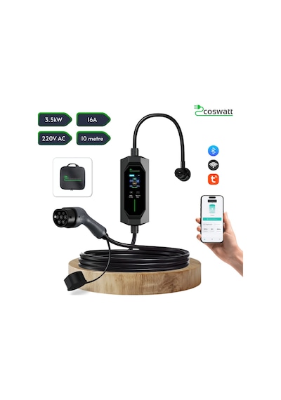 Coswatt Taşınabilir EV Şarj Cihazı CS-P1-16A / 3.5kW / 10m / Türkçe / 220V AC / Tip-2 / 2x16A Ev Tipi Fiş / Çanta