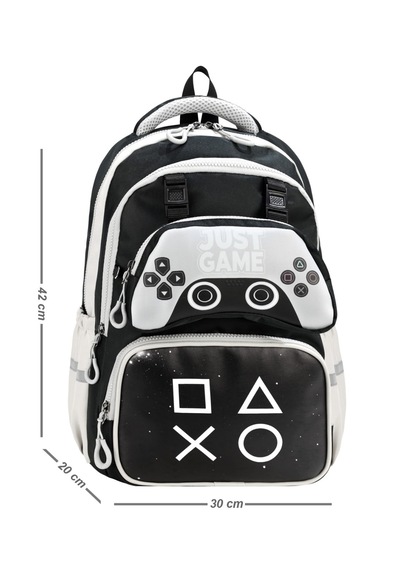 Game Over Baskılı Ortopedik Su Geçirmez Ultra Lüx Okul Çantası Termal Beslenme Ve Kalemlik Siyah