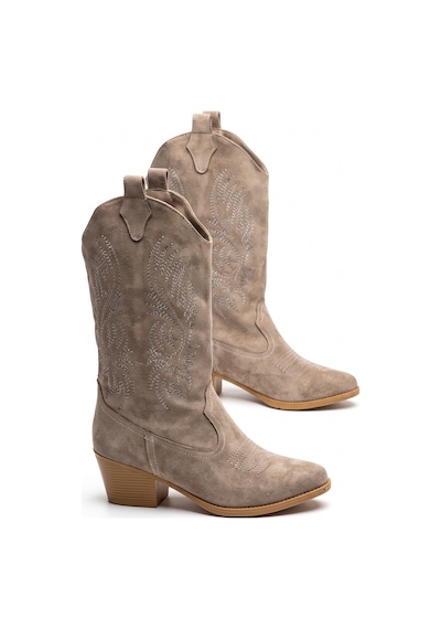 V.s.h Velvet Sara Kadın Western Basklılı Vizon Kovboy Çizme -2556