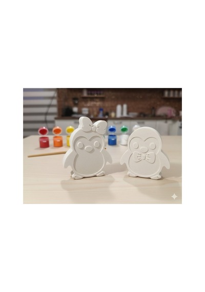 Taş Tozu Boyama Seti- Penguenler - 2'li Set + 6 Ana Renk Boya+fır