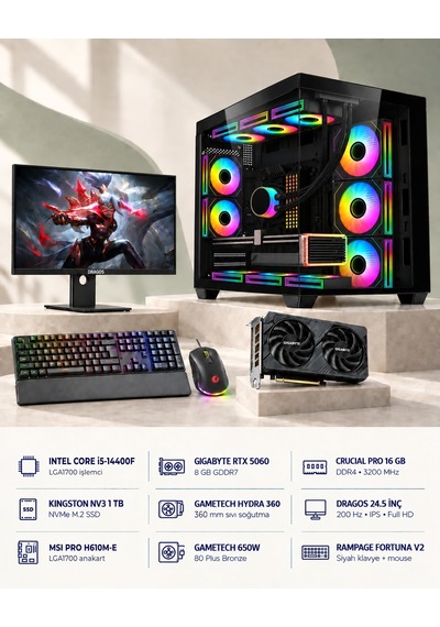 Symoon SYMOONPC0362 i5-14400F 8 GB 16 GB 1 TB SSD RTX5060 24.5" Dos Masüstü Oyuncu Bilgisayarı