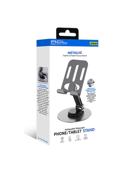 Acl Metalik Telefon Ve Tablet Tutucu Stand - Atd-01 360 Derece Dönen, Katlanabilir Ve Silikon Koru