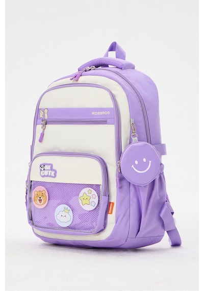 Kawaii Kore Tarzı Aksesuarlı 3'lü Set Lila Kız Çocuk Okul Çantası İlkokul Sırt Çantası Beslenme Çantası Kalemlik