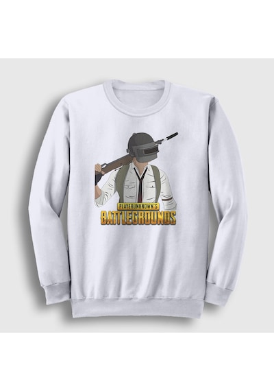 Presmono Unisex Cartoon Pubg Sweatshirt Beyaz