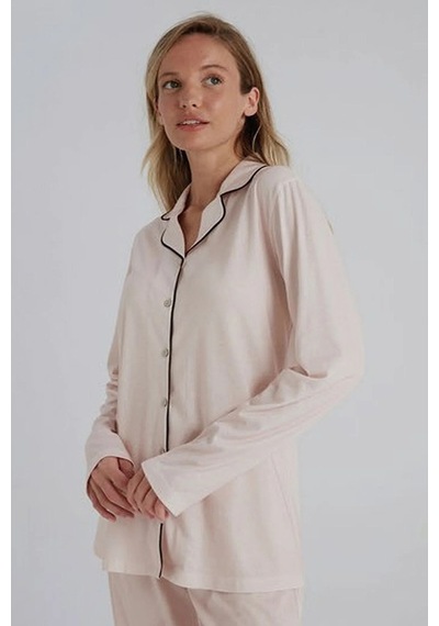 Eros 31800 Önden Düğmeli Gömlek Kadın Pijama Takım Pudra