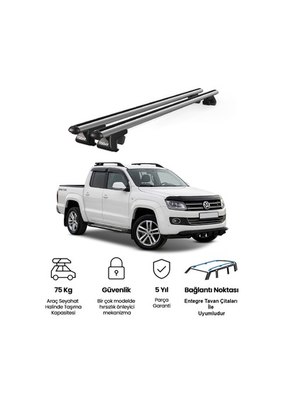 Venüs Volkswagen Amarok 2010-2016 Uyumlu Gri Ara Atkı Port Bagaj Tavan Barı
