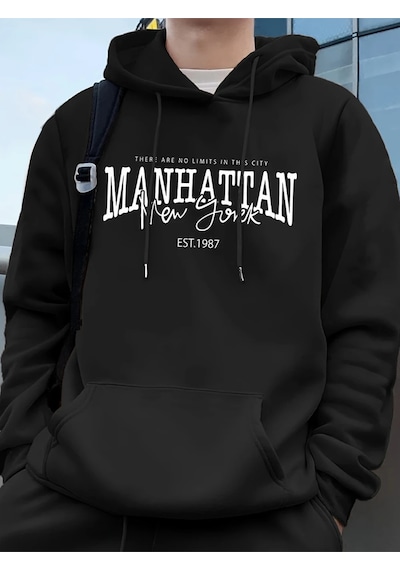 Startmore Manhattan New York Kelimeler Baskılı Erkek Kapüşonlu Üstleri Sonbahar Bol Sweatshirt Hip Hop Siyah Startmore Manhattan New York Kelimeler Baskılı Erkek Kapüşonlu Üstleri Sonbahar Bol Sweatshirt Hip Hop Siyah