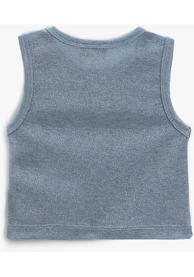 Koton Crop Atlet Kolsuz Dar Kalıp Yuvarlak Yaka Simli Mavi 4skg30093ak Mavi