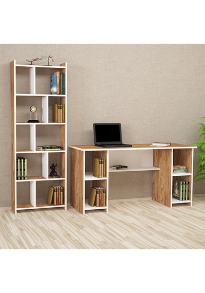 Kalenderdekor1 Kalender Dekor Avel-Twins Snow 145 Çalışma Masası Takımı 02 Beyaz  -  Meşe