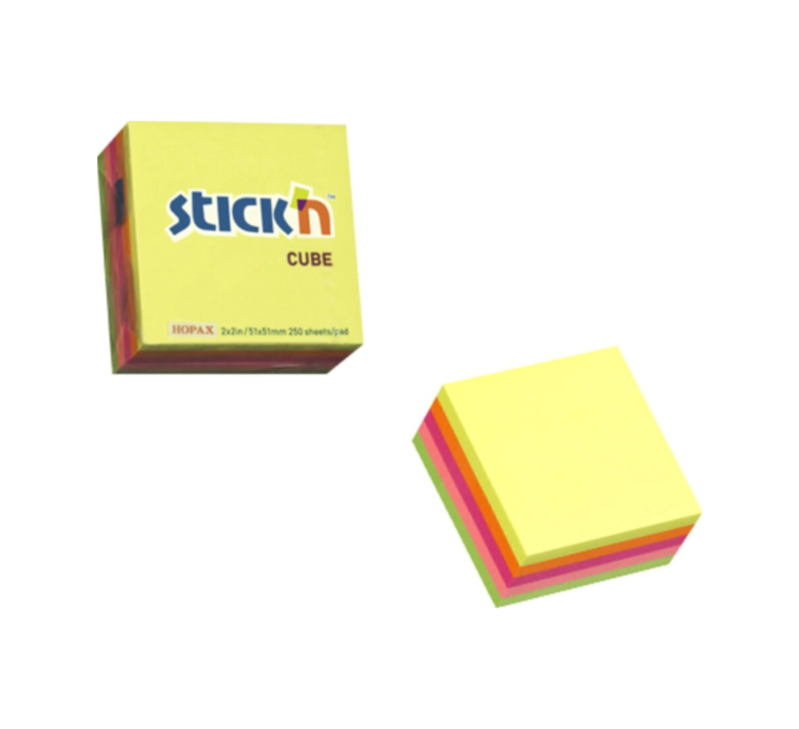 Stickn 50x50mm Küp Blok Neon 5 Renk Yapışkanlı Not Kağıdı 250 Yaprak 4 Paket 21203