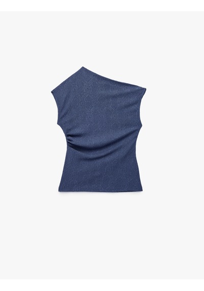 Koton Asimetrik Yaka Kolsuz Drape Detaylı Bluz Mavi 6skg60097ak Mavi