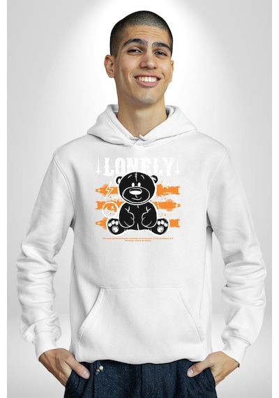 Yalnız Kadın Erkek Beyaz Kapüşonlu Sweatshirt Hoodie Beyaz