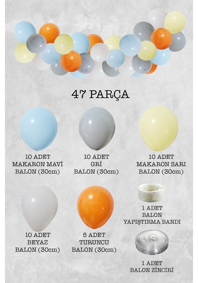 Retro Makaron Konsept Balon Zinciri Parti Balon Seti 47 Parça A