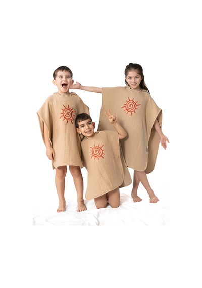 Zuppers 4 Katlı Nakışlı Müslin Panço - Kum Beji Standart