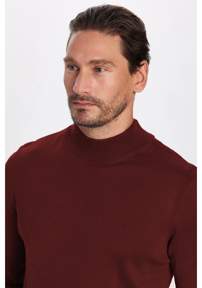 Tudors Erkek Slim Fit Dar Kesim Yarım Balıkçı Yaka Düz Bordo Triko Kazak-32484 Bordo