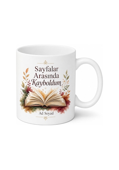 Sayfalar Arasında Kayboldum Yazılı Kupa Bardak Kitap Hediye Okur Beyaz / Çok Renkli