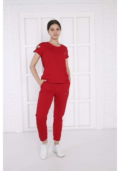 Kadın Spor Kırmızı Alt-Üst T-Shirt Takım-3940 Kırmızı