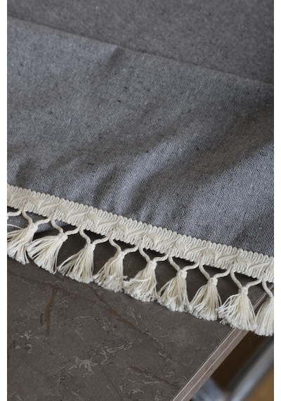 Dnc Home Tekstil Ndchome Keten Gri Antrasit Ponponlu Runner 150 X 45 Antrasit