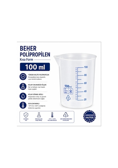 Beher Polipropilen - Kısa Form 100 ML