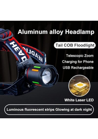 Bedotech Bd-62 10w Tg Led Alüminyum Alaşımlı Zoomlu Type-c Şarjlı Kafa Feneri Çok Renkli