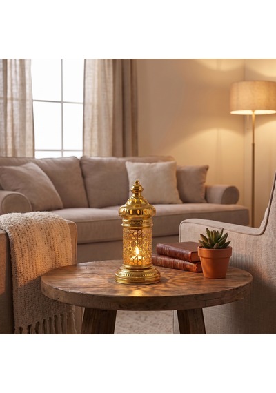 Beyaz Geometrik Metal Fener Selçuklu Yıldızı Çay Feneği Tutucu Minimalist Fas Mum Dekorasyonu Altın