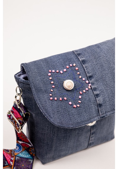 Fabric Craft Bag Omuz Askılı Denim Çanta Ayarlanabilir Askılı Astarlı 26x23 Cm