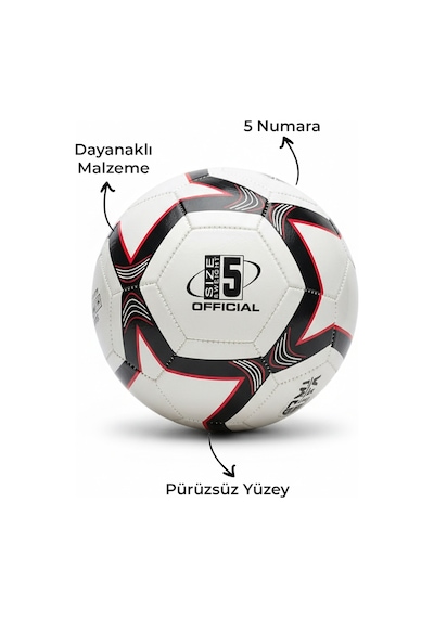 Futbol Topu Sert Zemin Halı Saha 5 Numara Beyazsiyahkırmızı