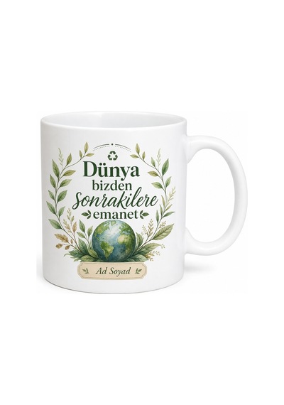 Çevre Ve Doğa Sürdürülebilirlik Temalı Kupa Bardak Hediye Temiz Çevre Savunucularına Beyaz / Çok Renkli